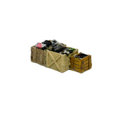 Group of open crates filled with junk